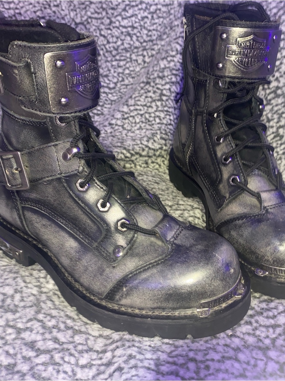 Harley-Davidson Black Leather Combat Moto Boots